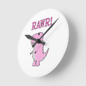 Cute en Angry roze Cartoon T-Rex Dinosaur Ronde Klok (Hoek)