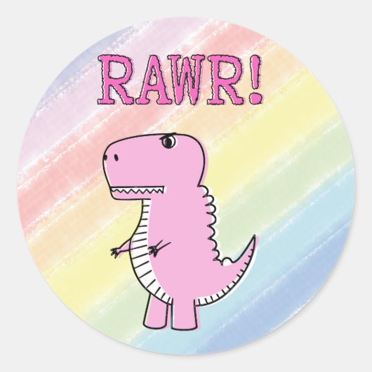 Cute en Angry roze Cartoon T-Rex Dinosaur Ronde Sticker (Voorkant)