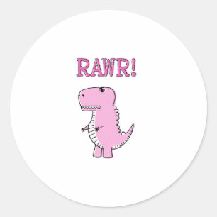 Cute en Angry roze Cartoon T-Rex Dinosaur Ronde Sticker