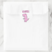 Cute en Angry roze Cartoon T-Rex Dinosaur Ronde Sticker (Tas)