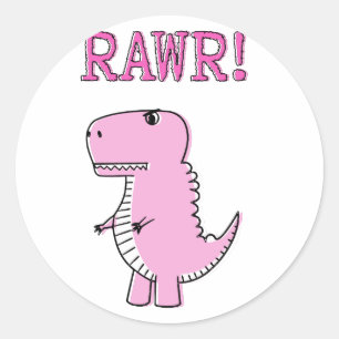 Cute en Angry roze Cartoon T-Rex Dinosaur Ronde Sticker