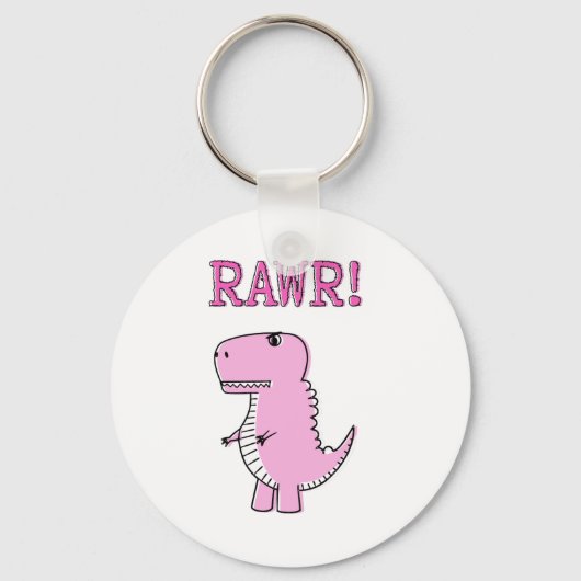 Cute en Angry roze Cartoon T-Rex Dinosaur Sleutelhanger (Voorkant)