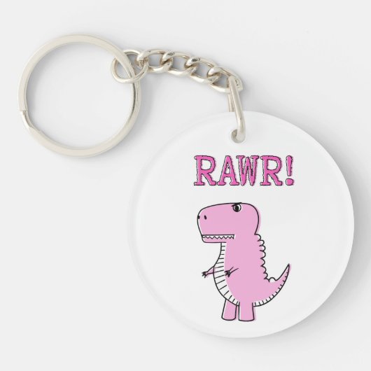 Cute en Angry roze Cartoon T-Rex Dinosaur Sleutelhanger (Voorkant)