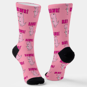 Cute en Angry roze Cartoon T-Rex Dinosaur Sokken