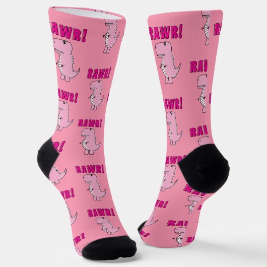 Cute en Angry roze Cartoon T-Rex Dinosaur Sokken (Gebogen)