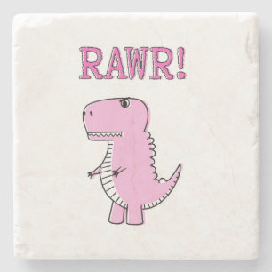 Cute en Angry roze Cartoon T-Rex Dinosaur Stenen Onderzetter