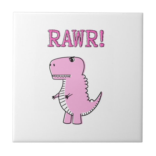 Cute en Angry roze Cartoon T-Rex Dinosaur Tegeltje (Voorkant)