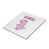 Cute en Angry roze Cartoon T-Rex Dinosaur Tegeltje (Zijkant)