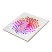 Cute en Angry roze Cartoon T-Rex Dinosaur Tegeltje (Zijkant)