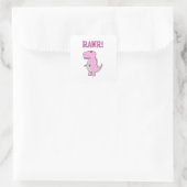 Cute en Angry roze Cartoon T-Rex Dinosaur Vierkante Sticker (Tas)