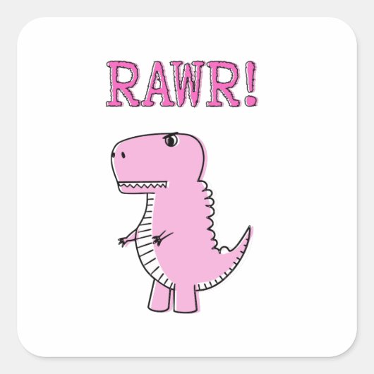 Cute en Angry roze Cartoon T-Rex Dinosaur Vierkante Sticker (Voorkant)