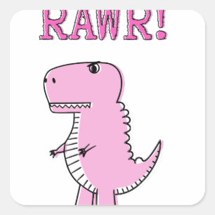 Cute en Angry roze Cartoon T-Rex Dinosaur Vierkante Sticker