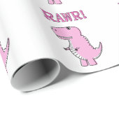 Cute en Angry roze Cartoon T-Rex Dinosaur Wrappin Cadeaupapier (Rol Hoek)