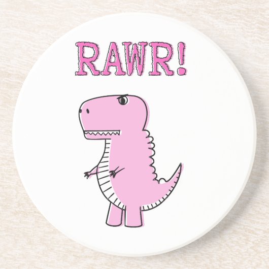 Cute en Angry roze Cartoon T-Rex Dinosaur Zandsteen Onderzetter (Voorkant)