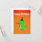 Cute en Angry T-Rex Dino-gradiënt Kaart (Voorkant / Achterkant in situ)