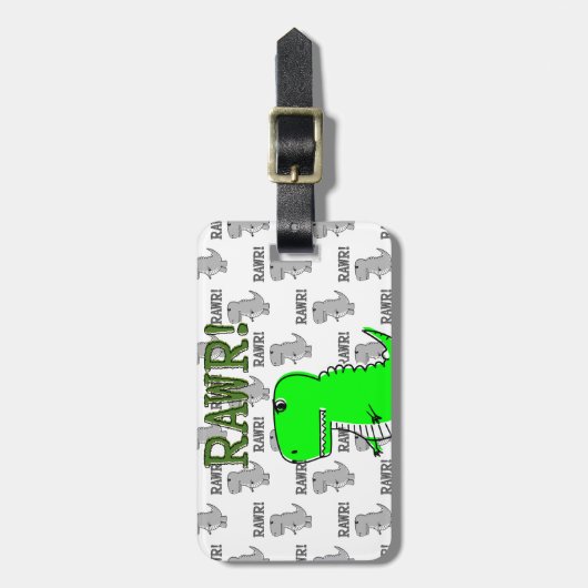 Cute en Angry T-Rex met zwart-wit patroon Bagagelabel (Voorkant verticaal)