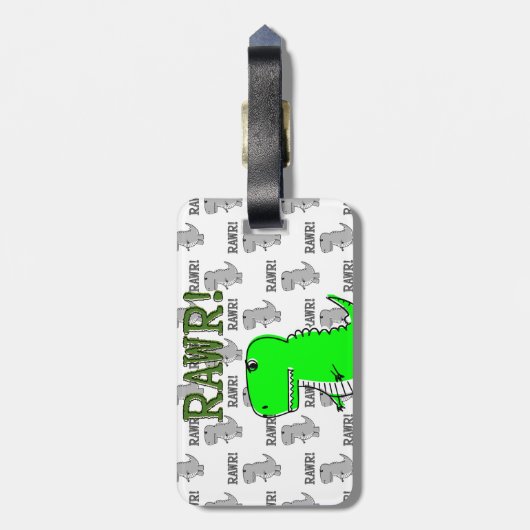 Cute en Angry T-Rex met zwart-wit patroon Bagagelabel (Achterkant verticaal)