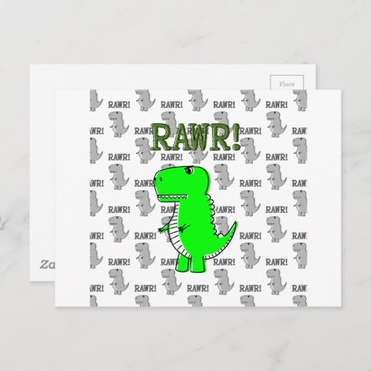Cute en Angry T-Rex met zwart-wit patroon Briefkaart (Voorkant / Achterkant)