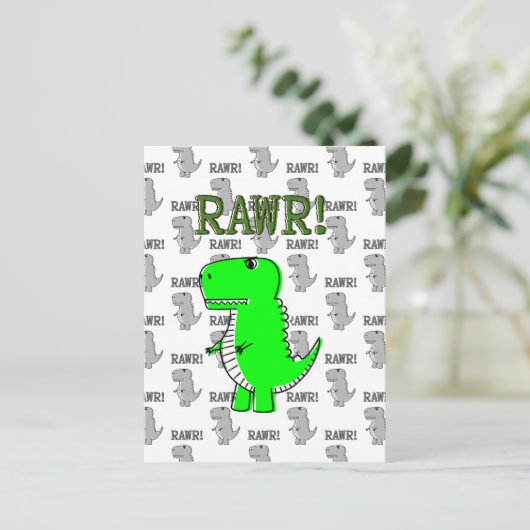 Cute en Angry T-Rex met zwart-wit patroon Briefkaart (Staand voorkant)