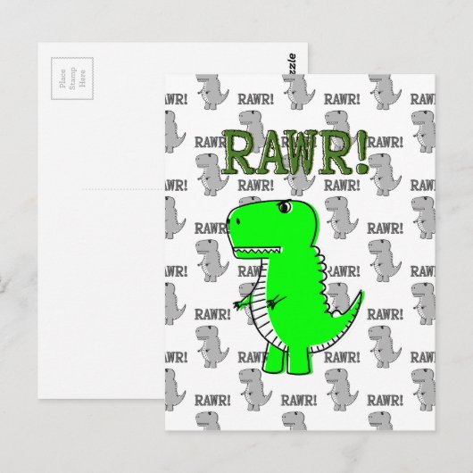 Cute en Angry T-Rex met zwart-wit patroon Briefkaart (Voorkant / Achterkant)