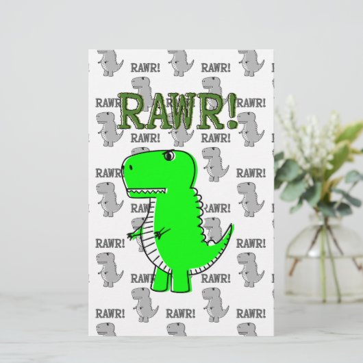 Cute en Angry T-Rex met zwart-wit patroon Briefpapier (Staand voorkant)