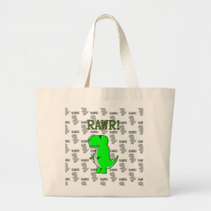 Cute en Angry T-Rex met zwart-wit patroon Grote Tote Bag