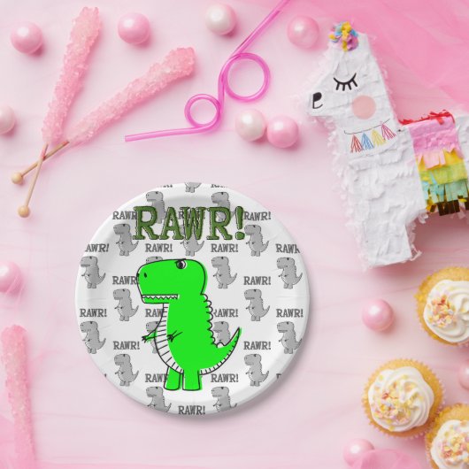Cute en Angry T-Rex met zwart-wit patroon Papieren Bordje (Feest)