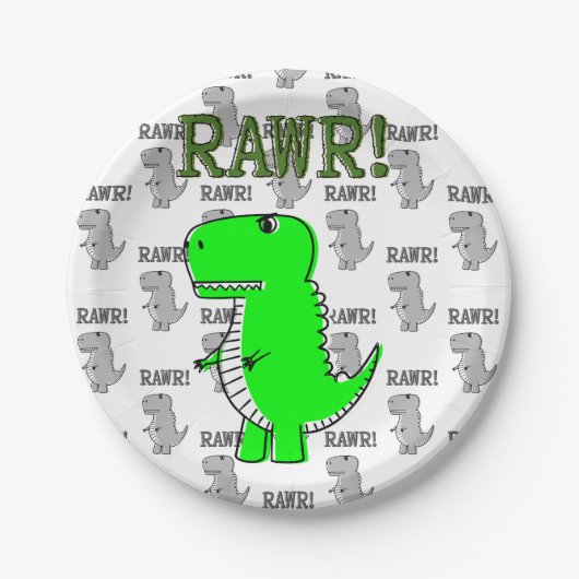 Cute en Angry T-Rex met zwart-wit patroon Papieren Bordje (Voorkant)