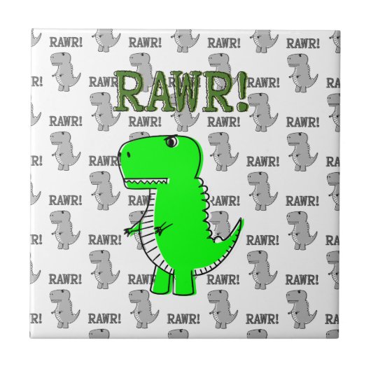Cute en Angry T-Rex met zwart-wit patroon Tegeltje (Voorkant)