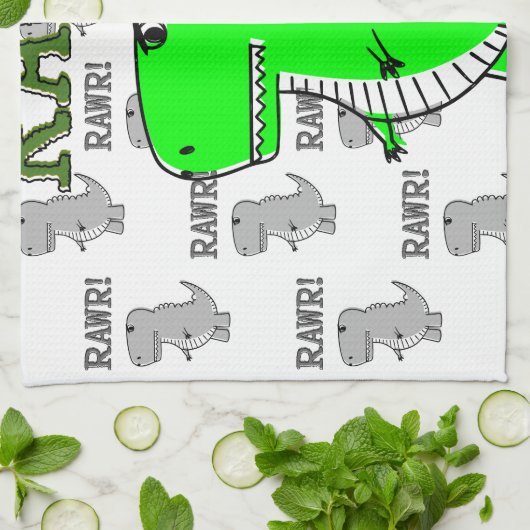 Cute en Angry T-Rex met zwart-wit patroon Theedoek (Gevouwen)