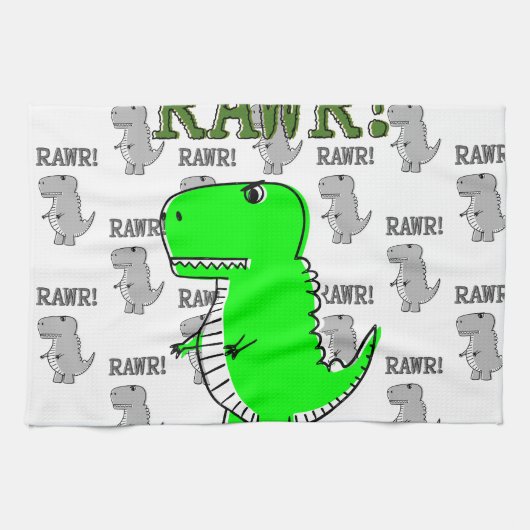 Cute en Angry T-Rex met zwart-wit patroon Theedoek (Horizontaal)