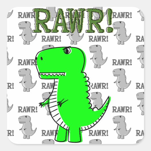 Cute en Angry T-Rex met zwart-wit patroon Vierkante Sticker (Voorkant)