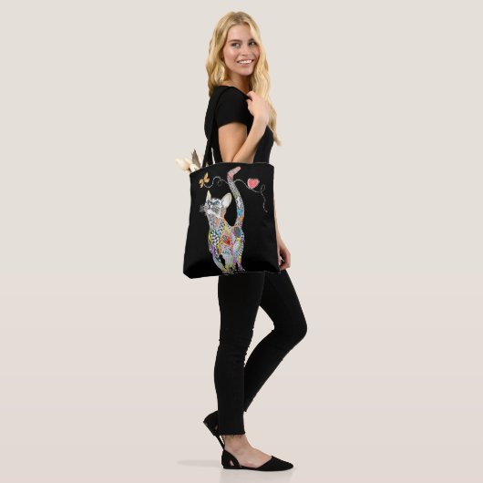 Cute en Colorful Cat Canvas tas (Op model)