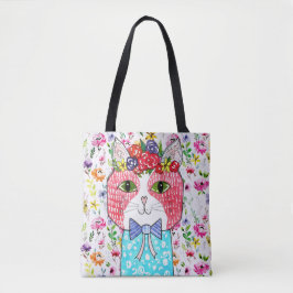 Cute en Colorful Cat Canvas tas