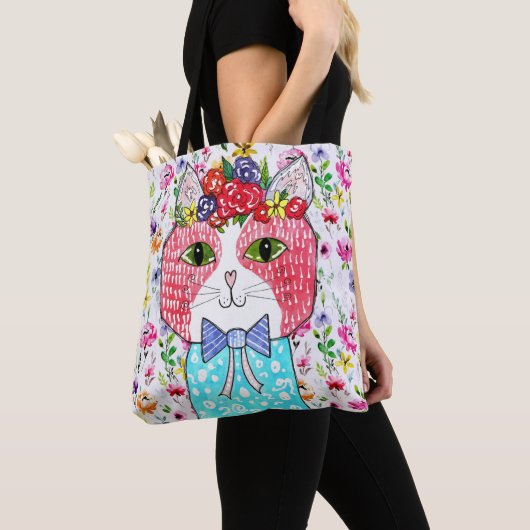 Cute en Colorful Cat Canvas tas (Dichtbij)