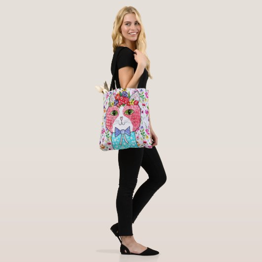 Cute en Colorful Cat Canvas tas (Op model)