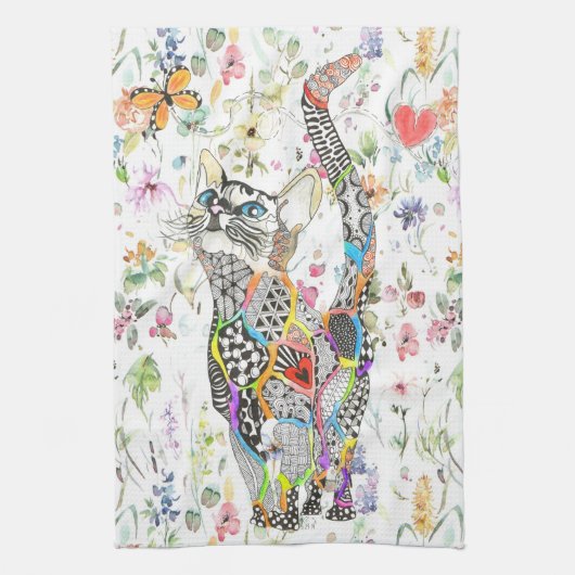 Cute en Colorful Cat Kitchen Towel Theedoek (Verticaal)