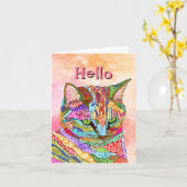 Cute en Colorful Cat Wenskaart Kaart (Gele Bloem)