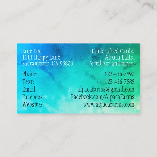 Cute en Colorful Llama/Alpaca Visitekaartje (Achterkant)