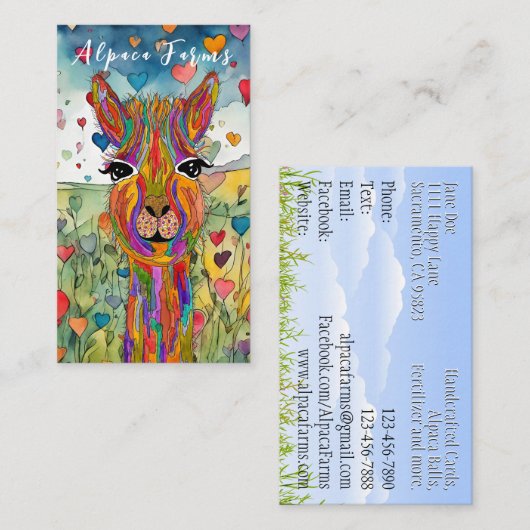 Cute en Colorful Llama/Alpaca Visitekaartje (Voorkant / Achterkant)