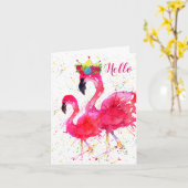 Cute en Colorful Pink Flamingo Wenskaart Kaart (Gele Bloem)