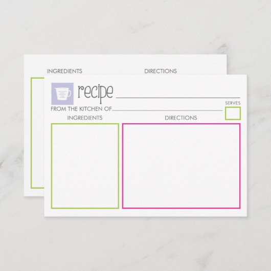 Cute en Colorful Recipe Kaart (Voorkant / Achterkant)