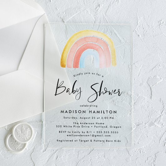 Cute en Colorful Waterverf Rainbow Baby shower Acryl Uitnodigingen