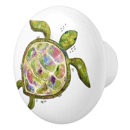 Cute en Colorful Zee Turtle Keramische Knop (Rechts)