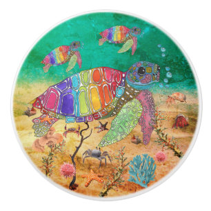 Cute en Colorful Zee Turtle Keramische Knop