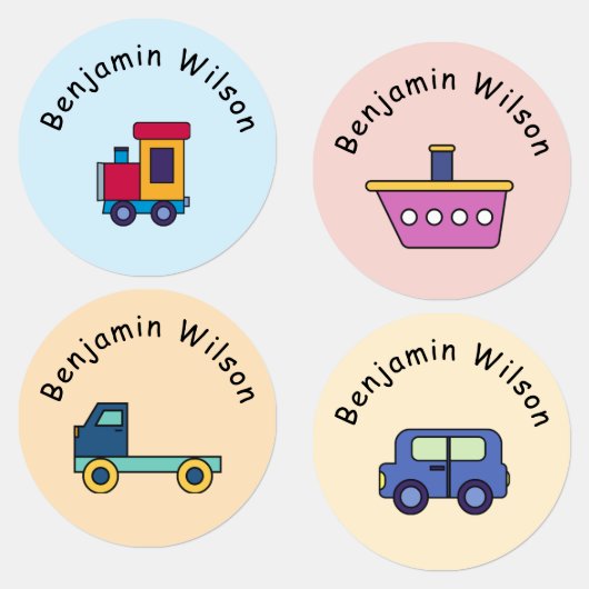 Cute en Eenvoudige Vervoer Aangepaste Naam Kindere Labels (Groep)