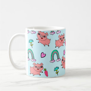 Cute en eigenzinnige varkens en regenboogpatroon koffiemok