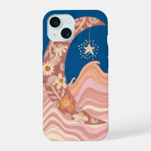 Cute en funky maan, sterren en golven telefoonhoes iPhone 15 case