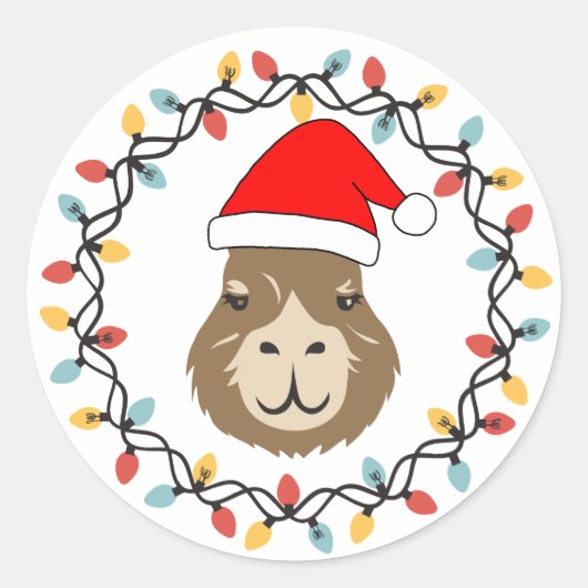Cute en Grappige Capybara Kerst Slingerlichten Ronde Sticker (Voorkant)