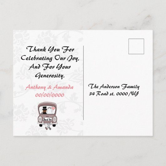 Cute en grappige cartoon, net getrouwd met een aut uitnodiging briefkaart (Achterkant)